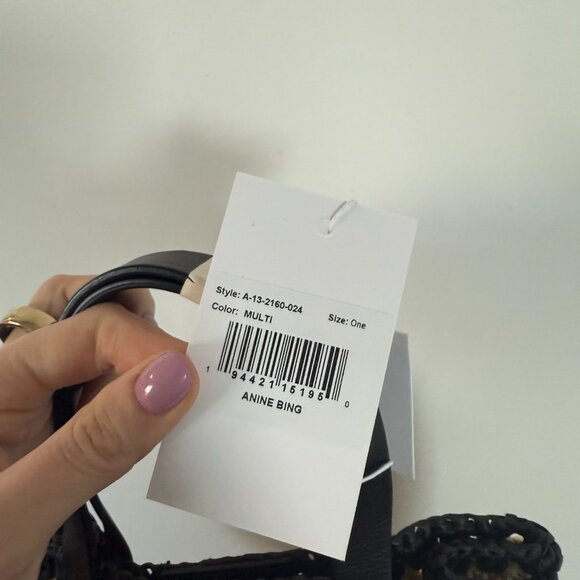 NWT Anine Bing Rio Logo Small Tote Bag Woven Seagrass Raffia Striped Pattern - Picture 3 of 9